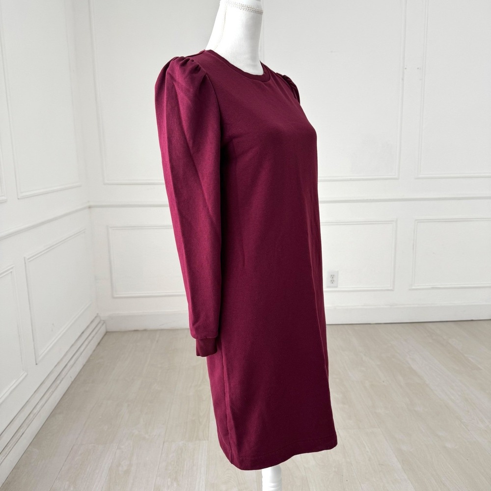 Boden Preppy Puff Sleeve Mini Dress Womens 6 Burgundy Elevated Basic Fall Winter - Picture 10 of 12